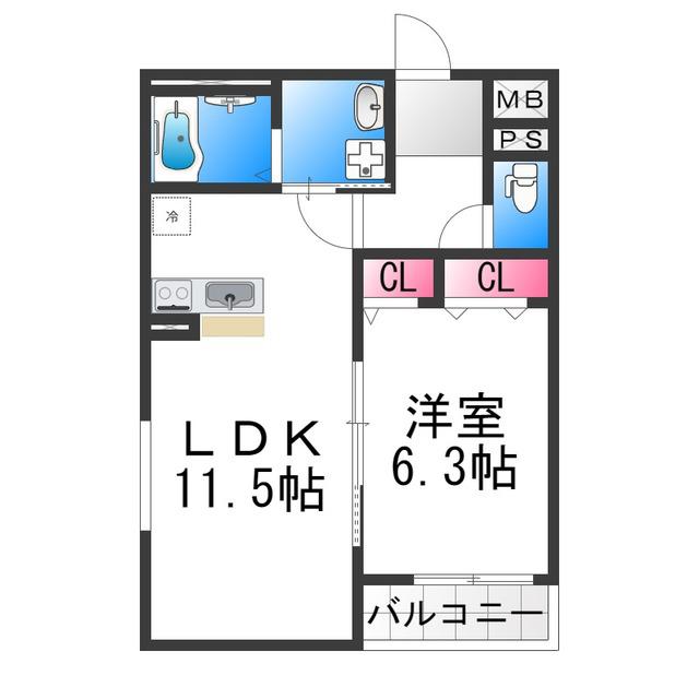フジパレス堺三国ヶ丘V番館(1LDK/3階)の間取り写真