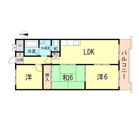神明ハイツ(3LDK/3階)の間取り写真