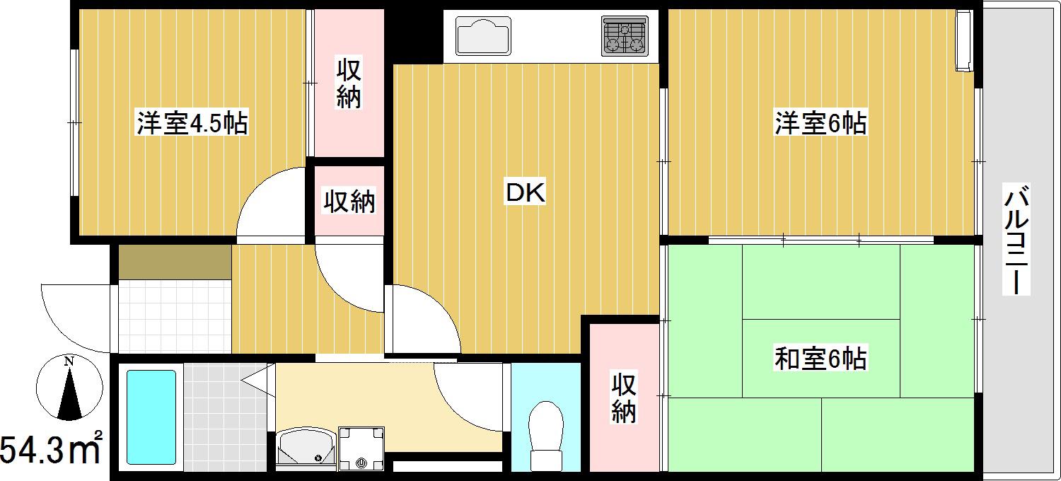 プラム深大B号棟(3DK/2階)の間取り写真