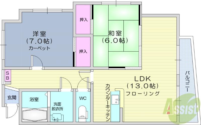 ドリームA(2LDK/1階)の間取り写真