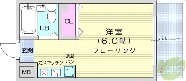 Mヒルズ本町(1K/8階)の間取り写真