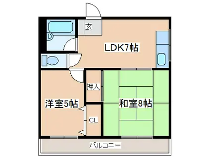 シャトープランスII(2DK/4階)の間取り写真