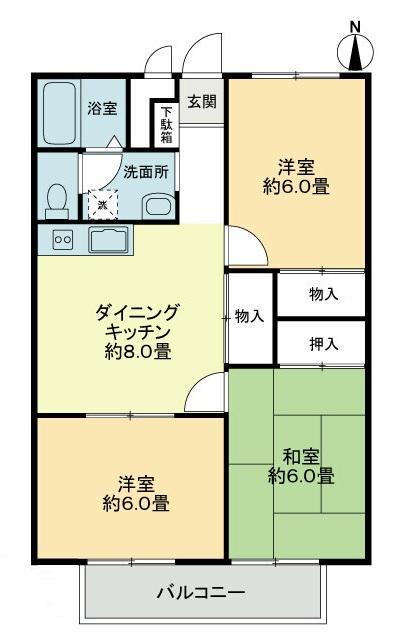 フォブール大高A棟(3DK/2階)の間取り写真