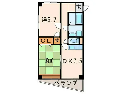 JR福知山線 中山寺駅 徒歩14分 3階建 築35年(2DK/2階)の間取り写真
