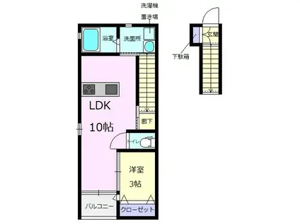 ドルチェ・ヴィータ嬉野C(1LDK/2階)の間取り写真