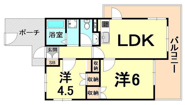 武庫川フレックス(2LDK/3階)の間取り写真
