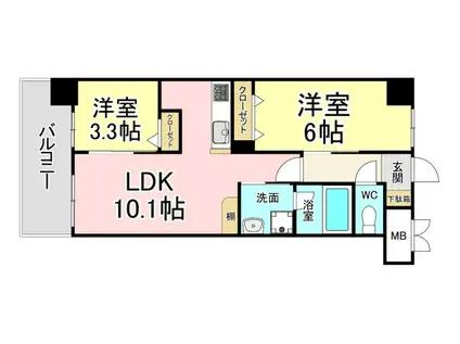 コンダクトレジデンスJINYAMA(2LDK/6階)の間取り写真