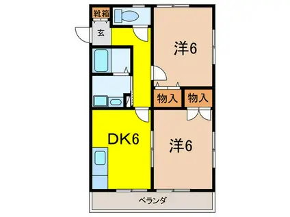 グレース仁川III(2DK/2階)の間取り写真