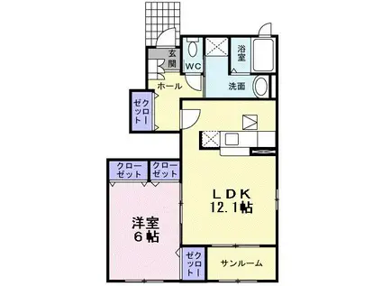 PASTRAL花南I(1LDK/1階)の間取り写真