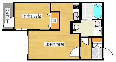 ヴィラ博丈庚午北(1DK/5階)の間取り写真