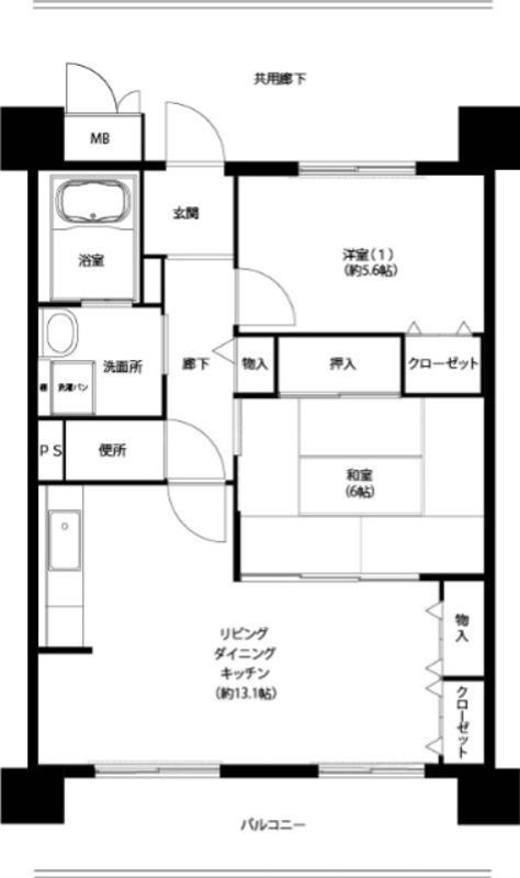 コーシャハイツ相生(2LDK/1階)の間取り写真