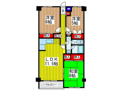ヴィラ本町東(3LDK/2階)の間取り写真