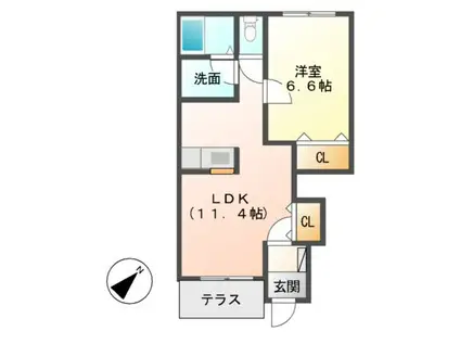 ヴィレッジ川原 南棟(1LDK/1階)の間取り写真