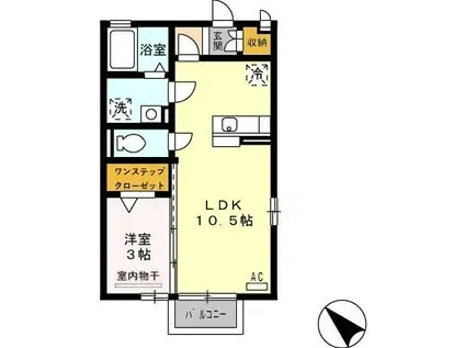 ニューハイツタリカドC(1LDK/2階)の間取り写真