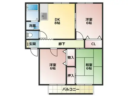 サンビレッジ葛原 B棟(3DK/2階)の間取り写真