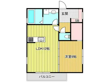 ユニバーサルシティ鈴谷(1LDK/1階)の間取り写真