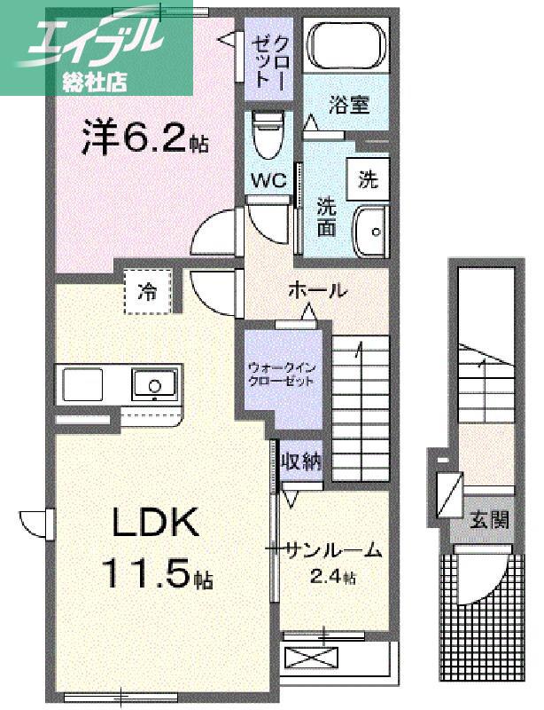 リバーサイドパレス K(1LDK/2階)の間取り写真