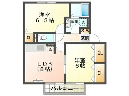プレミールボヌールC(2LDK/2階)の間取り写真