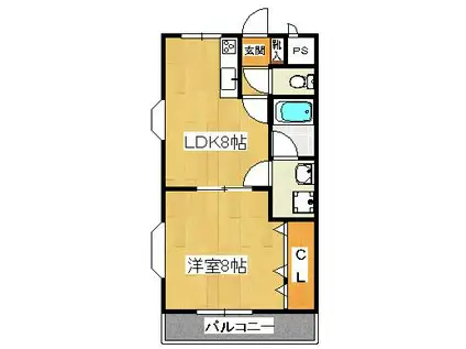 AKマンション(1LDK/3階)の間取り写真