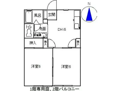 シャルムO-II(2DK/1階)の間取り写真