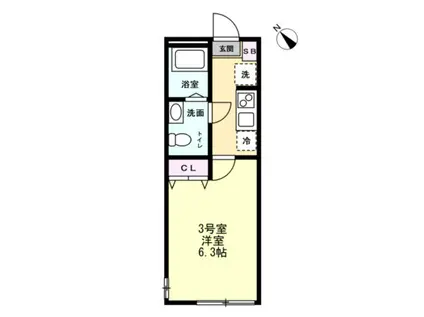 アルファ井土ヶ谷(1K/2階)の間取り写真