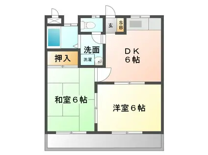 サングリーン 奈良(2DK/3階)の間取り写真