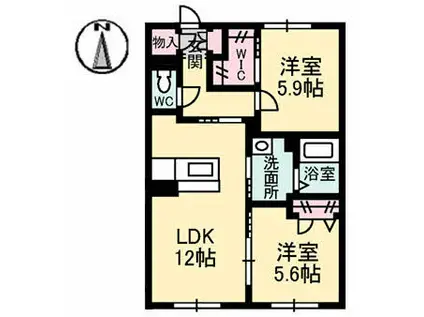 リバージュ中広(2LDK/1階)の間取り写真