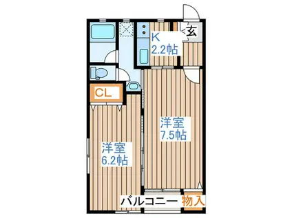 エスベランサ鈎取(2K/1階)の間取り写真