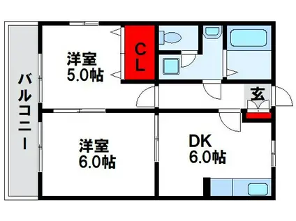 メゾンド津屋崎(2DK/1階)の間取り写真