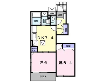 ベル プリムローズII(2DK/1階)の間取り写真