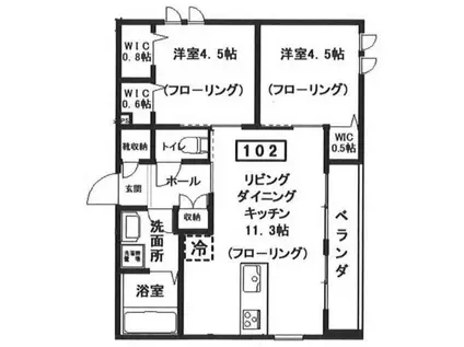 仮へーベルメゾン中央5丁目北棟(2LDK/1階)の間取り写真