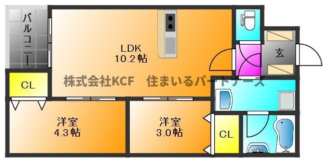 GLANZ 六ツ門(2LDK/2階)の間取り写真