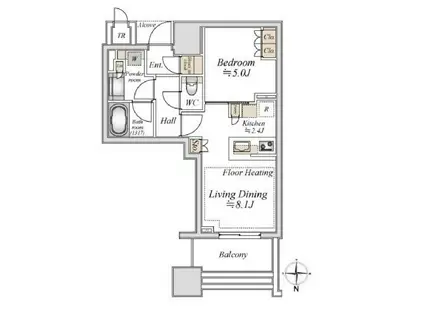 白金ザ・スカイ ウエスト(1LDK/13階)の間取り写真