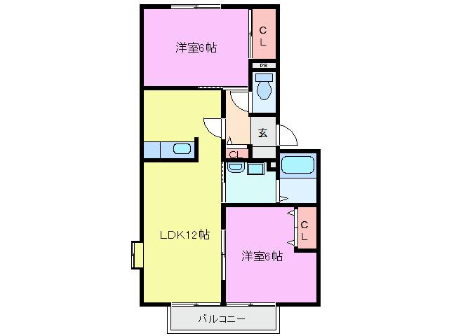 コンフォート打越坂D棟(2LDK/1階)の間取り写真