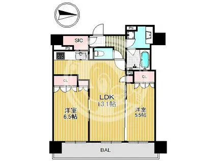 ブランズタワー御堂筋本町(2LDK/23階)の間取り写真