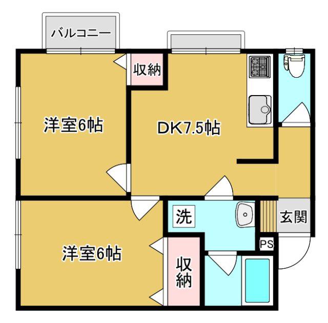 レーベンハイム(2DK/1階)の間取り写真