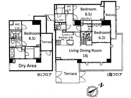 ザ・サンメゾン表参道(3LDK/1階)の間取り写真