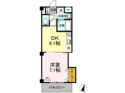 サンヴィレッジ笹沖(1DK/2階)の間取り写真