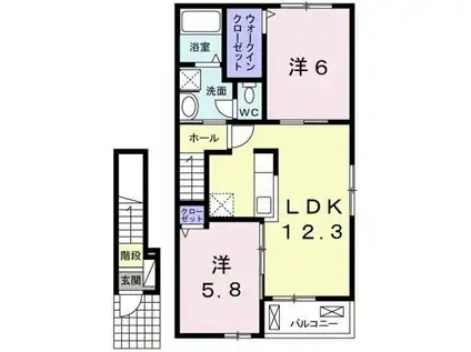 アーベンロートA(2LDK/2階)の間取り写真