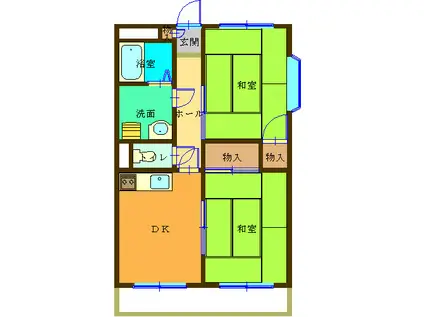 ベルテ木月(2DK/2階)の間取り写真