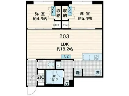 FULLEA恵比寿(2LDK/1階)の間取り写真