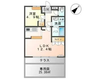 ミキスターB(1LDK/1階)の間取り写真