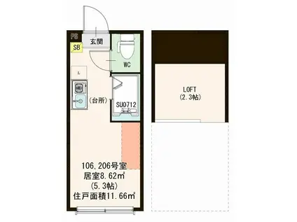 ハーモニーテラス東陽V(ワンルーム/1階)の間取り写真