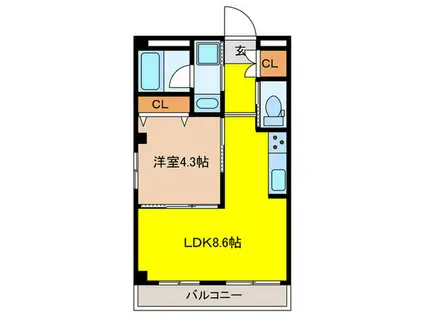 ラ・リビエール(1LDK/2階)の間取り写真