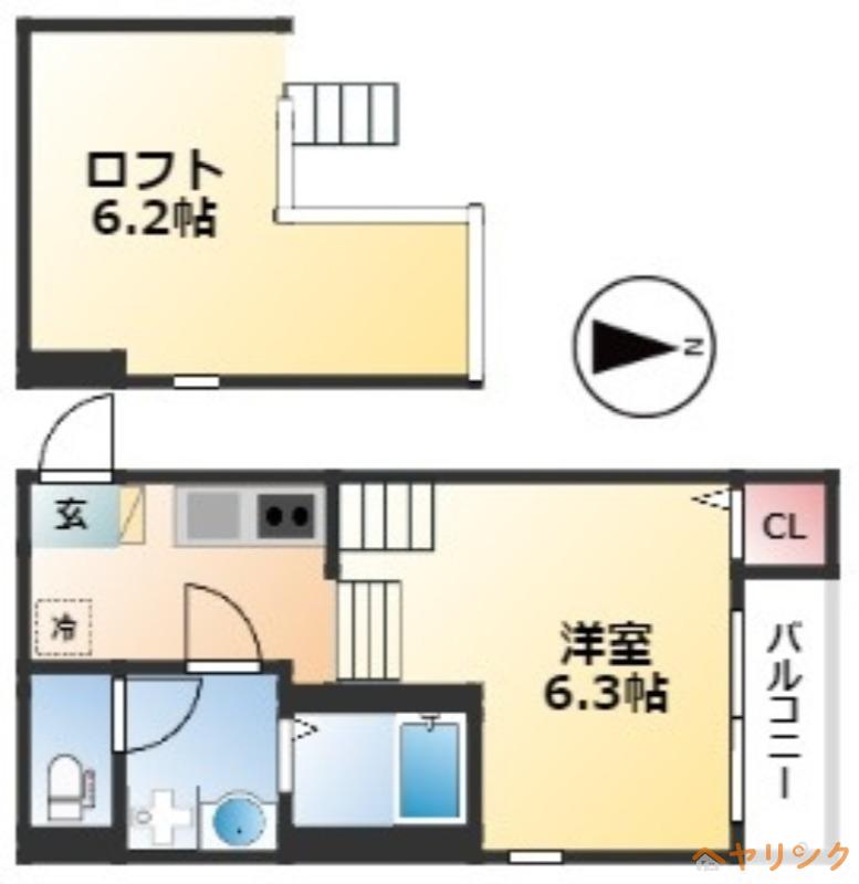 ハーモニーテラス上名古屋(1K/2階)の間取り写真