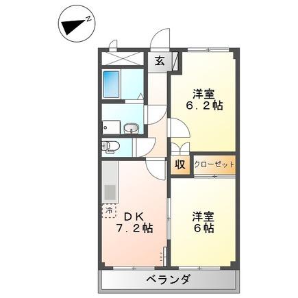 ミレニアム・ハイム1号館(2DK/1階)の間取り写真