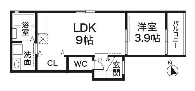 トラスティ野田通(1LDK/1階)の間取り写真