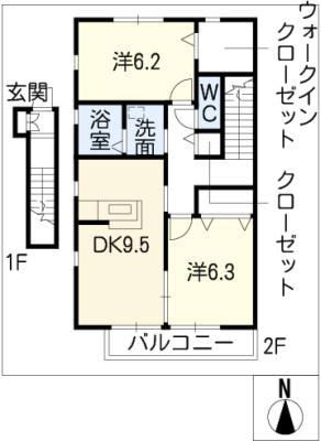パルテール(2DK/2階)の間取り写真