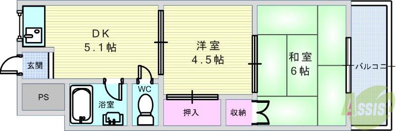 第1岡崎マンション(2DK/3階)の間取り写真