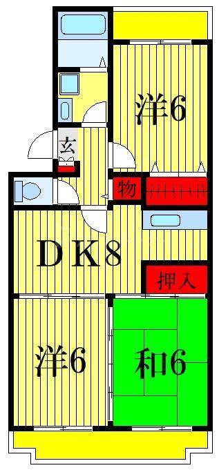 市川グリーンタウンミズホ(3DK/1階)の間取り写真